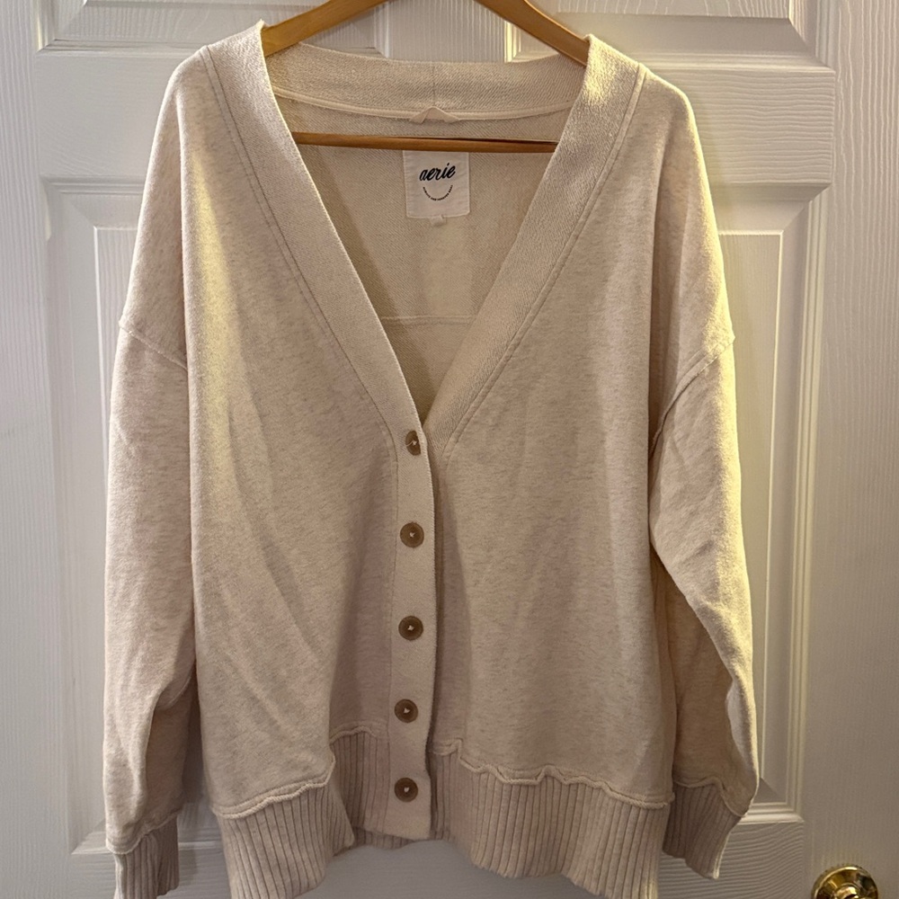 Aerie Oatmeal Oversized Boyfriend Cardigan
